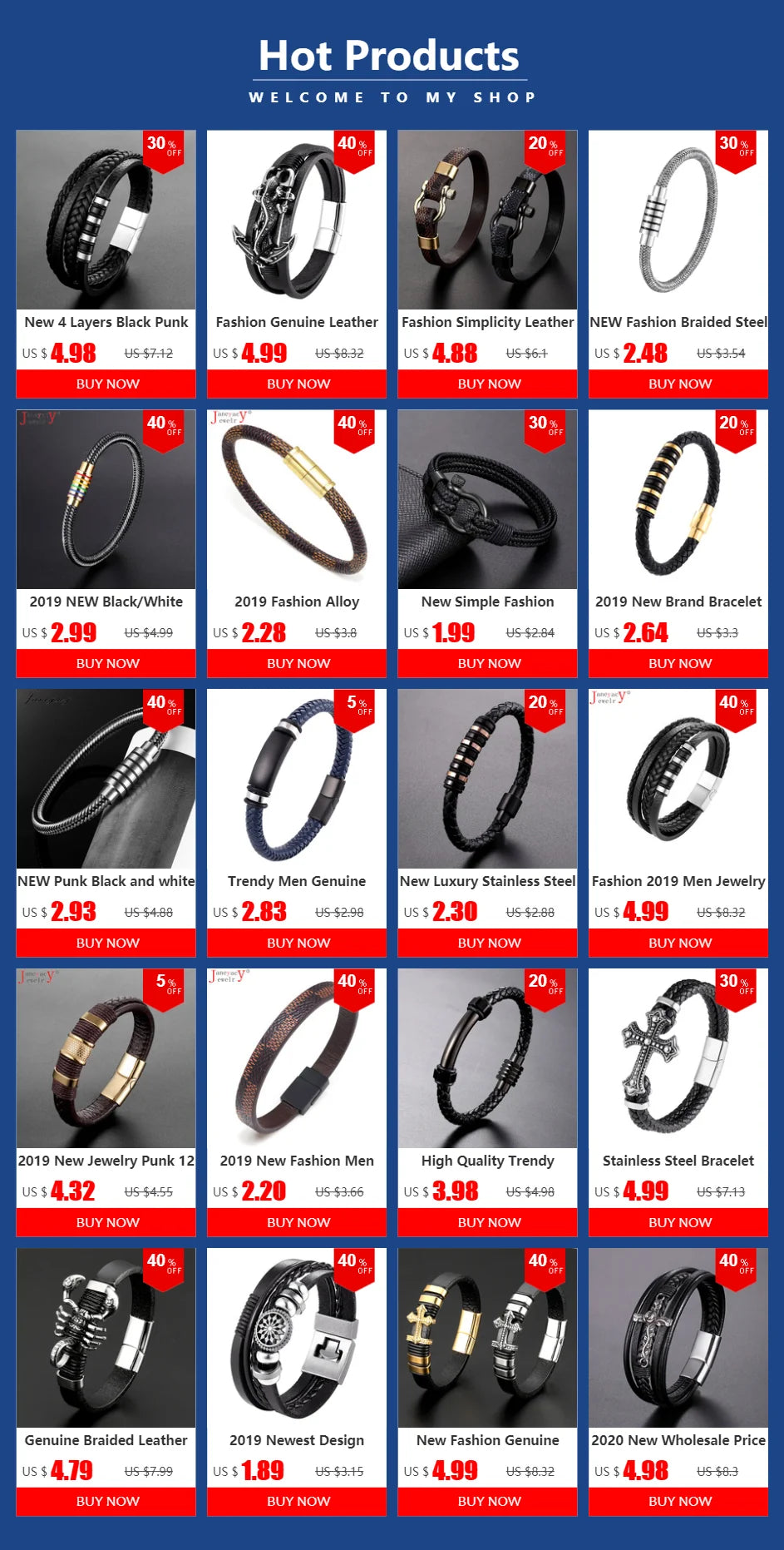 2018 New Accessories For Men And Women Retro Casual leather Bracelet Men Fashion Punk Bracelet Bracelet