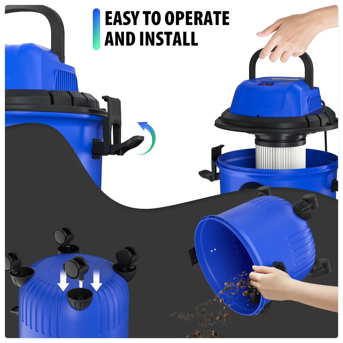 3-in-1 Wet/dry Vacuum Cleaner Industrial Barrel Vacuum Cleaner Multi-Function 16KPA Powerful Suction Bagless 15L Capacity