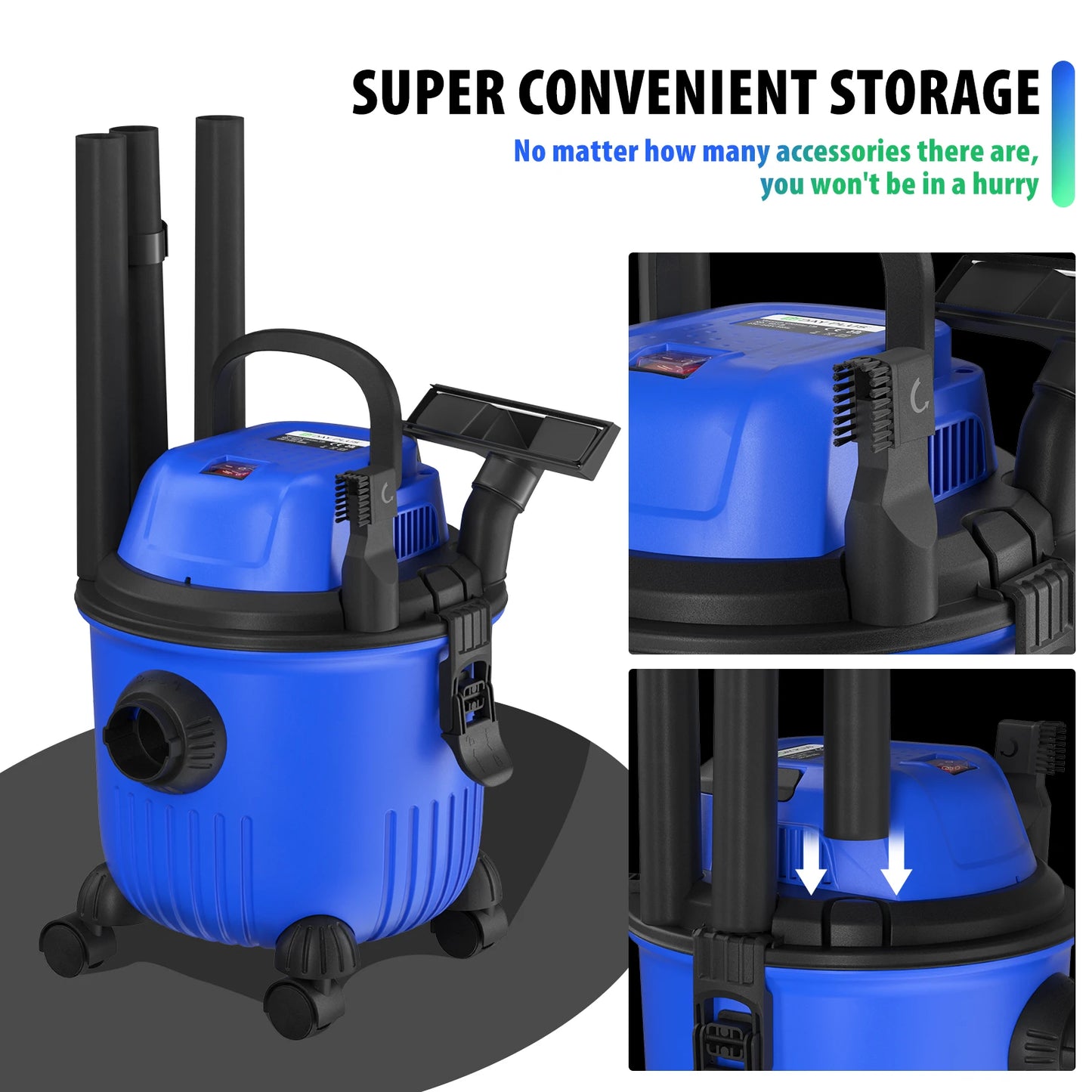 3-in-1 Wet/dry Vacuum Cleaner Industrial Barrel Vacuum Cleaner Multi-Function 16KPA Powerful Suction Bagless 15L Capacity