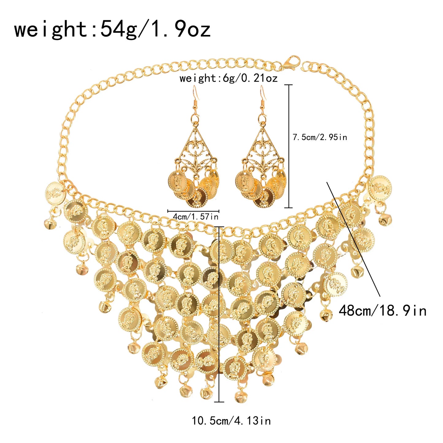 Indian Dance Accessories Necklace Headwear Earrings Bracelet Hair Band Jewelry Set Women's Party Jewelry Gifts