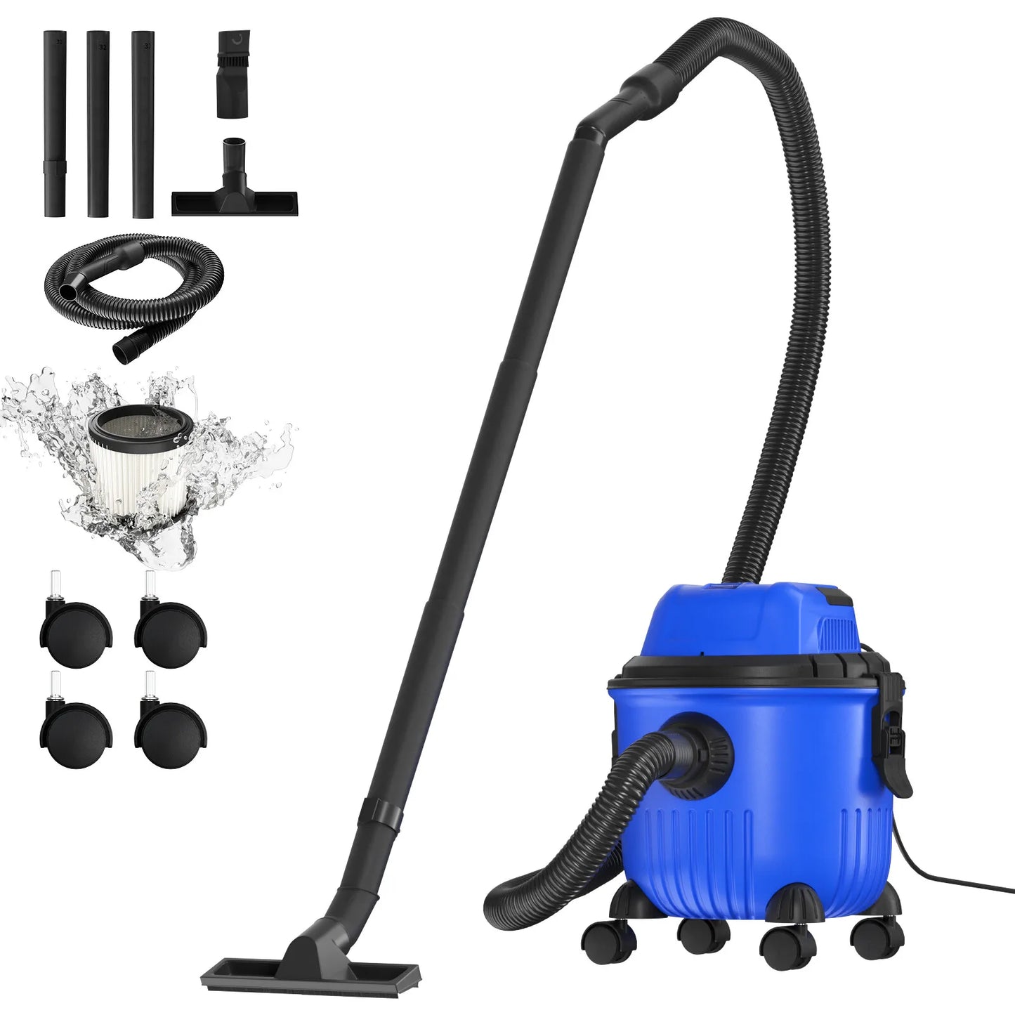 3-in-1 Wet/dry Vacuum Cleaner Industrial Barrel Vacuum Cleaner Multi-Function 16KPA Powerful Suction Bagless 15L Capacity