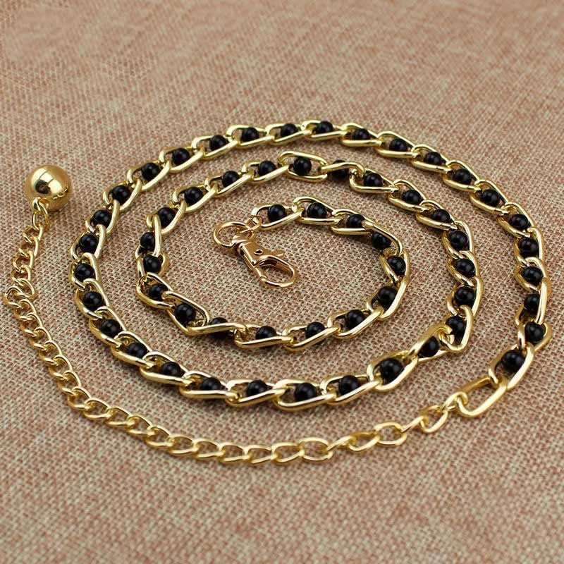 Women's Dress Accessories Waist Chain Metal Chain Solid Pearl Versatile Apparel Accessories Pearl Thin Waist Belts