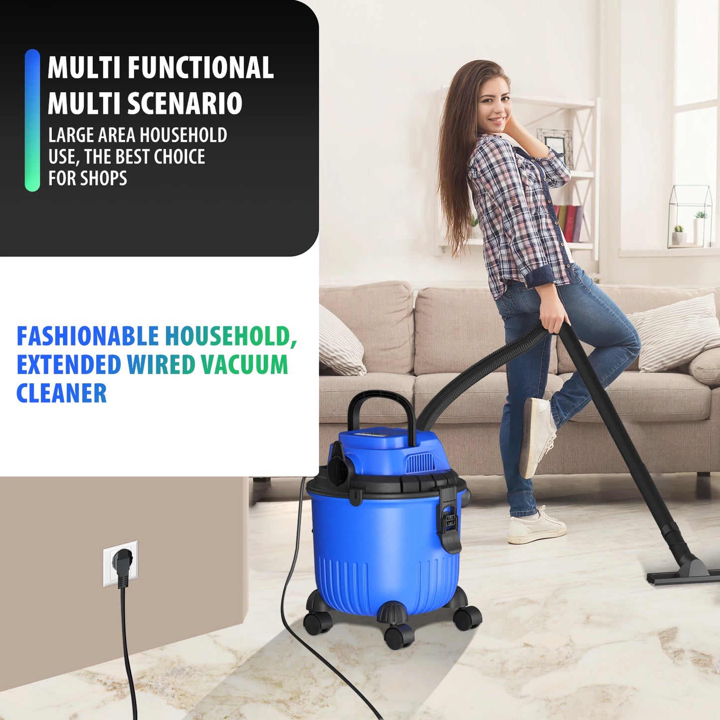 3-in-1 Wet/dry Vacuum Cleaner Industrial Barrel Vacuum Cleaner Multi-Function 16KPA Powerful Suction Bagless 15L Capacity