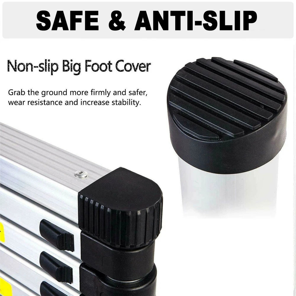 2.6M-5M Extension Ladder Stainless Steel, Sturdy and Stable, Anti-Slip Feet, for Loft Arttic Outdoor, EN131, 150KG Load Capacity