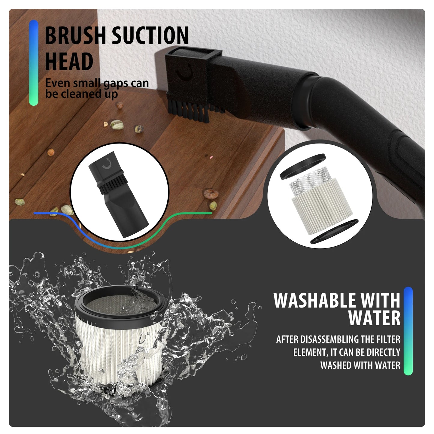 3-in-1 Wet/dry Vacuum Cleaner Industrial Barrel Vacuum Cleaner Multi-Function 16KPA Powerful Suction Bagless 15L Capacity