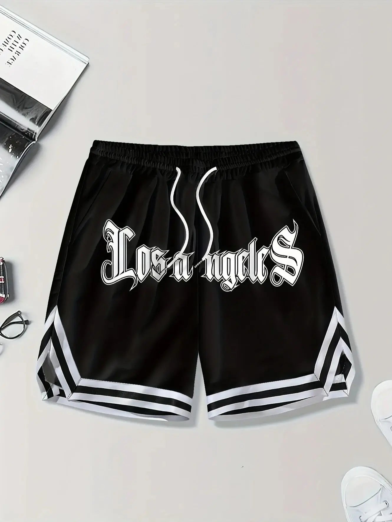 LOS ANGLES Print Men's Loose Large Drawstring Casual Minimalist Shorts Man Pants Casual Shorts Summer New In Men Clothing Thi