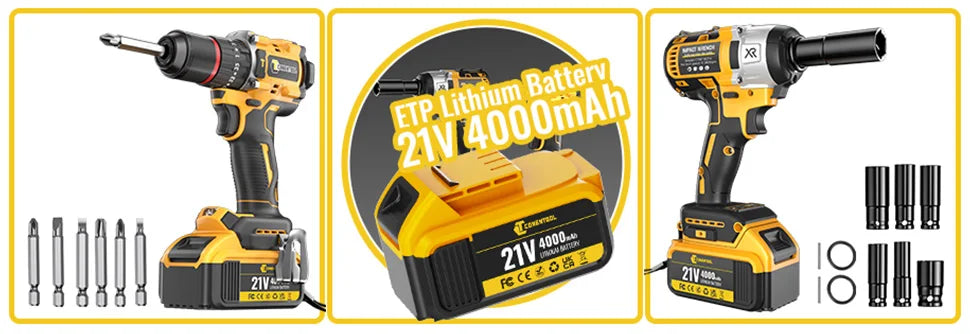 CONENTOOL Electric Impact Wrench Electric Drill Screwdriver Power Tool Combination Brushless Wrench Screwdriver with 2pc Battery