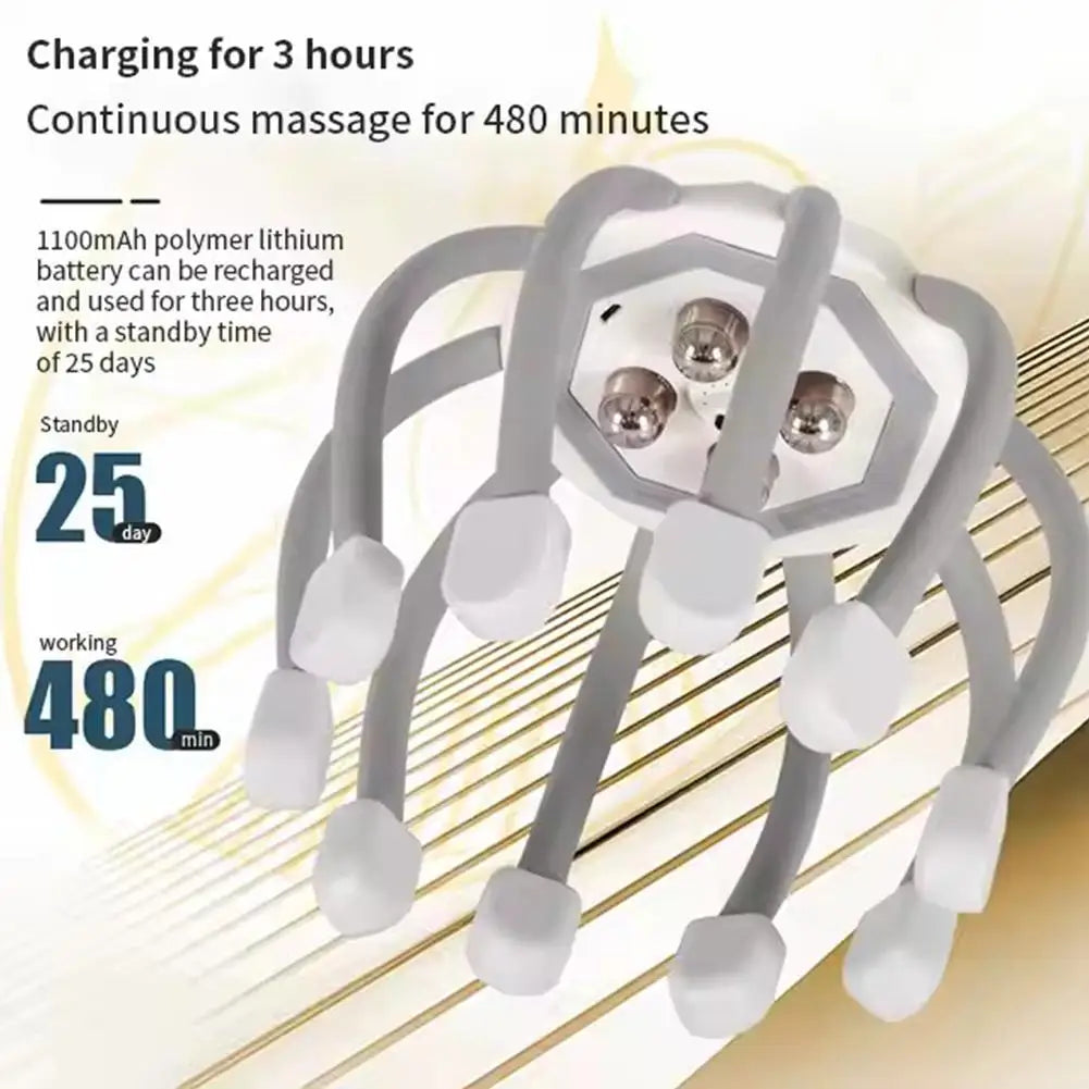 Electric Octopus Claw Head Scalp Massager 3 Modes Vibration Massage Therapeutic Head Scratcher Relief Head Fatigue Improve Sleep
