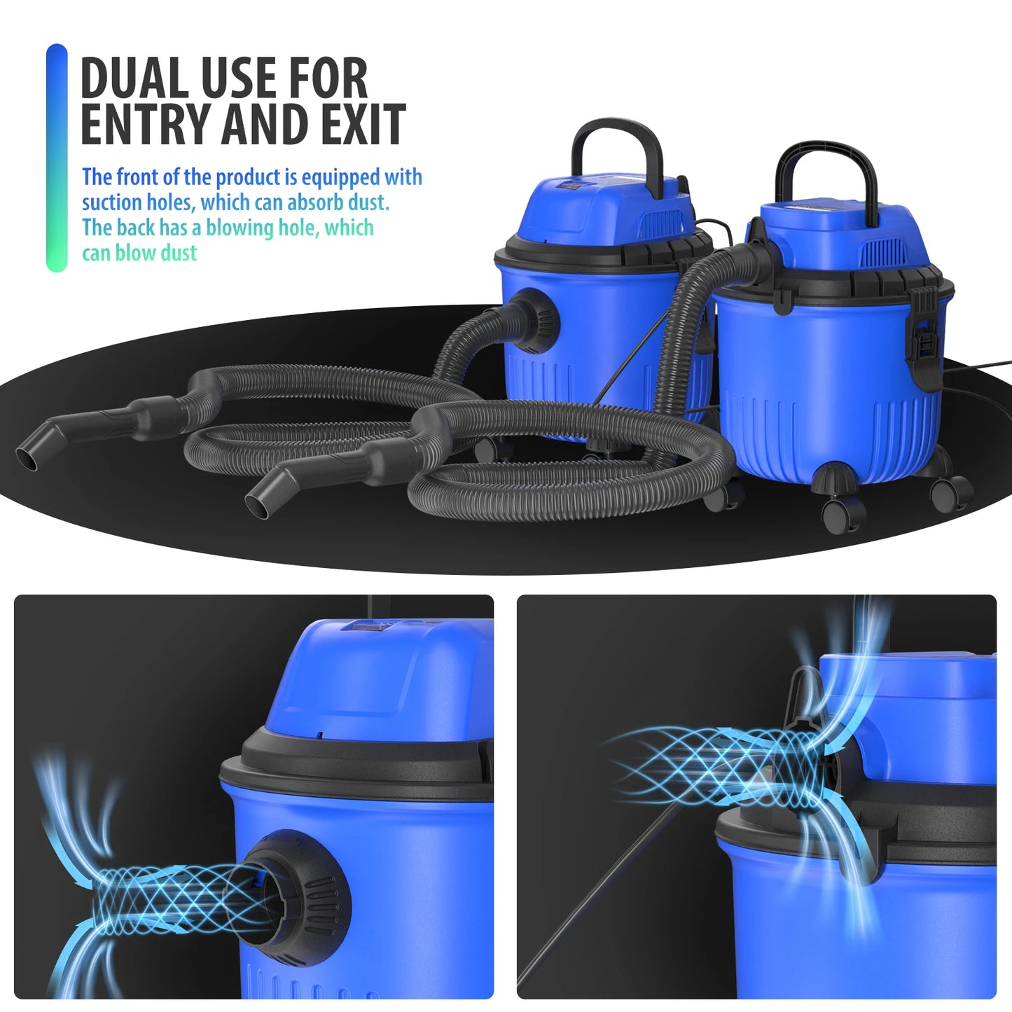 3-in-1 Wet/dry Vacuum Cleaner Industrial Barrel Vacuum Cleaner Multi-Function 16KPA Powerful Suction Bagless 15L Capacity