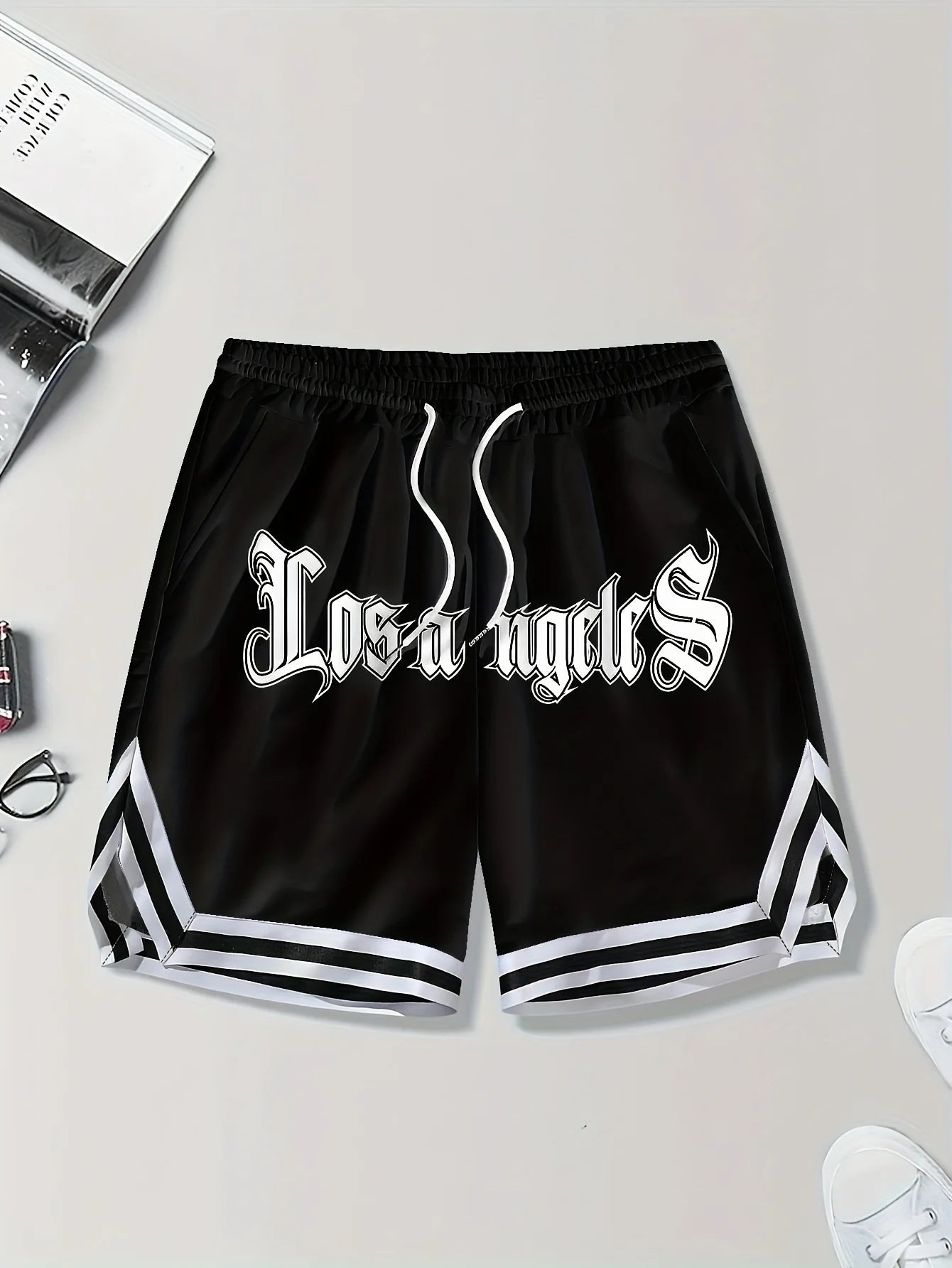 LOS ANGLES Print Men's Loose Large Drawstring Casual Minimalist Shorts Man Pants Casual Shorts Summer New In Men Clothing Thi