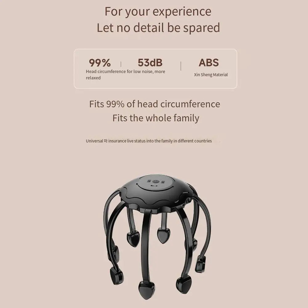 Electric Octopus Claw Head Scalp Massager 3 Modes Vibration Massage Therapeutic Head Scratcher Relief Head Fatigue Improve Sleep
