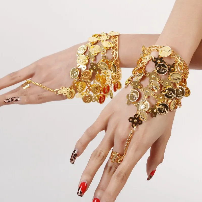 Indian Dance Accessories Necklace Headwear Earrings Bracelet Hair Band Jewelry Set Women's Party Jewelry Gifts