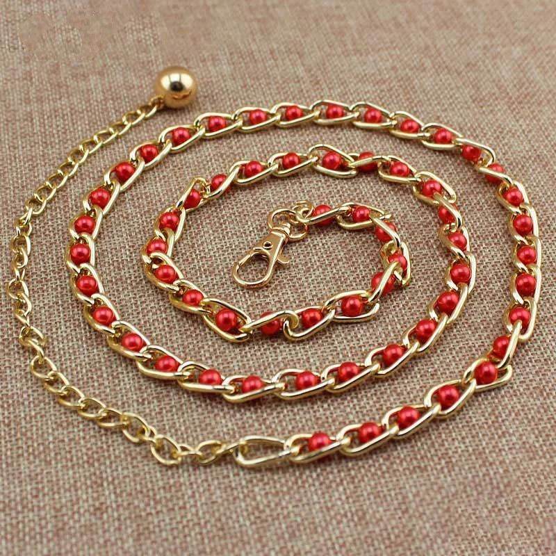 Women's Dress Accessories Waist Chain Metal Chain Solid Pearl Versatile Apparel Accessories Pearl Thin Waist Belts