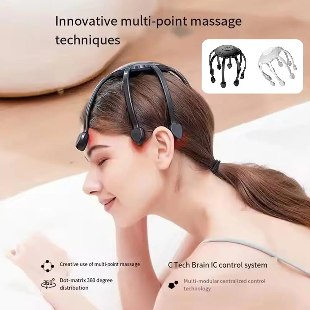 Electric Octopus Claw Head Scalp Massager 3 Modes Vibration Massage Therapeutic Head Scratcher Relief Head Fatigue Improve Sleep