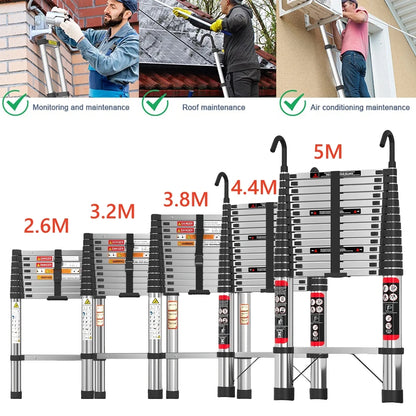 Multi-Size Aluminium Telescopic Ladder with Non-Slip Feet,Adjustable Lightweight Ladder for Home or Caravan, 330lb Load Capacity