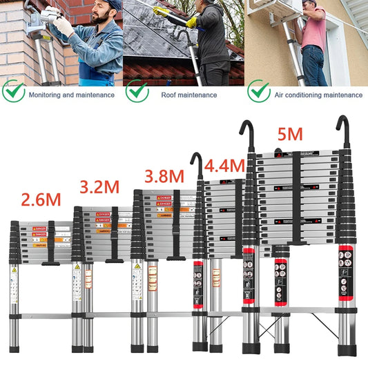Multi-Size Aluminium Telescopic Ladder with Non-Slip Feet,Adjustable Lightweight Ladder for Home or Caravan, 330lb Load Capacity