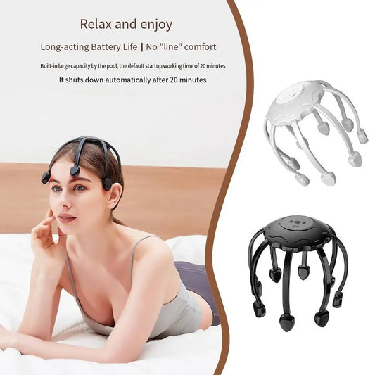 Electric Octopus Claw Head Scalp Massager 3 Modes Vibration Massage Therapeutic Head Scratcher Relief Head Fatigue Improve Sleep