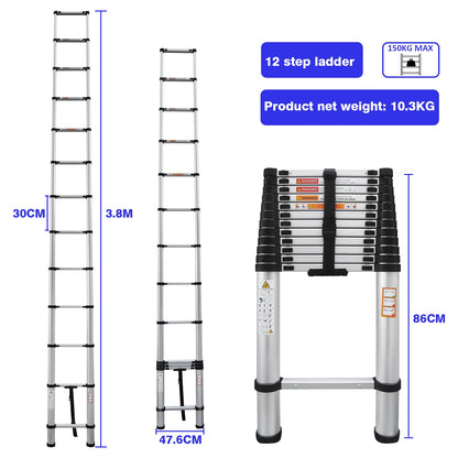 Multi-Size Aluminium Telescopic Ladder with Non-Slip Feet,Adjustable Lightweight Ladder for Home or Caravan, 330lb Load Capacity