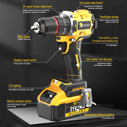 CONENTOOL Electric Impact Wrench Electric Drill Screwdriver Power Tool Combination Brushless Wrench Screwdriver with 2pc Battery